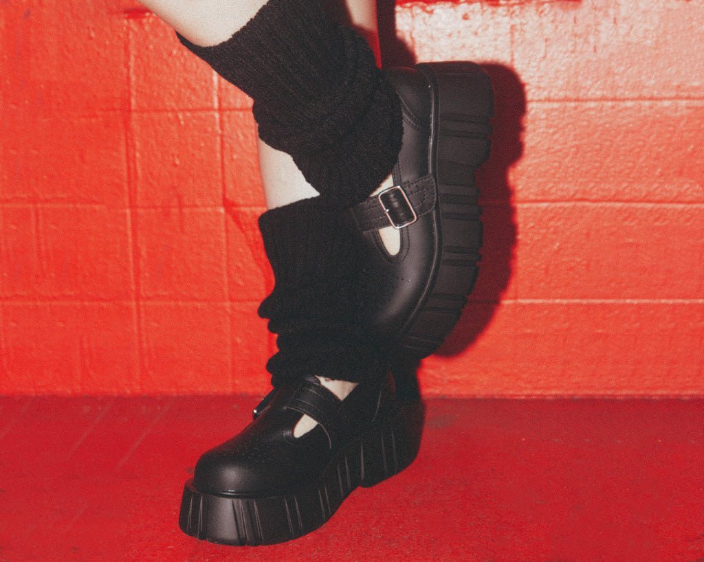 T.U.K. Shoes T2334 Black TUKskin™ T-Bar Anarchic Airship Brogue