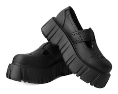 T.U.K. Shoes T2334 Black TUKskin™ T-Bar Anarchic Airship Brogue