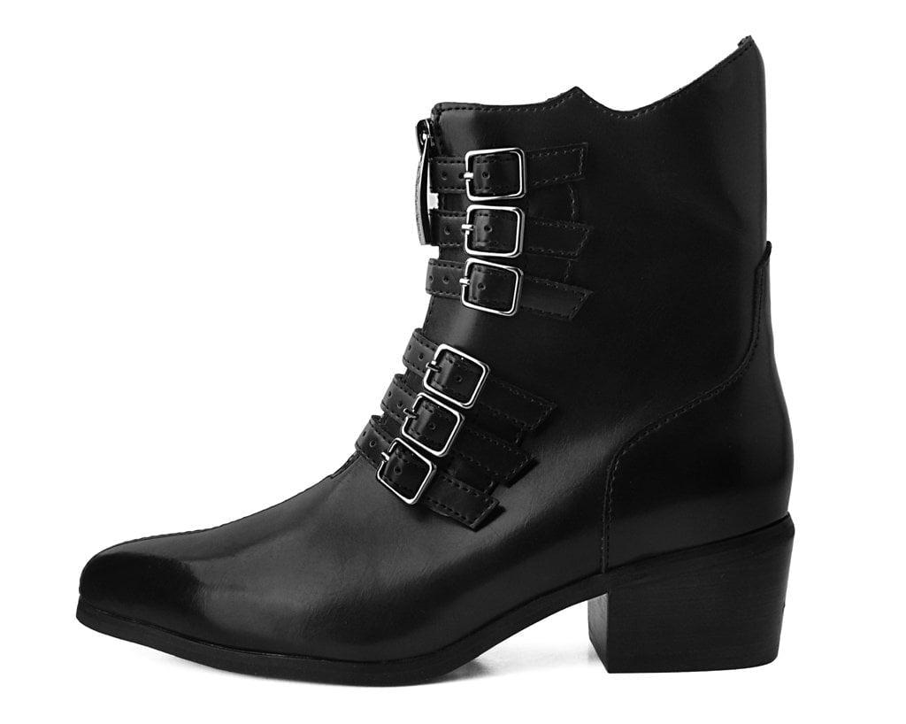 T.U.K. Shoes T2301L Black Victorian Anarchic 6-Buckle Pointed Boot