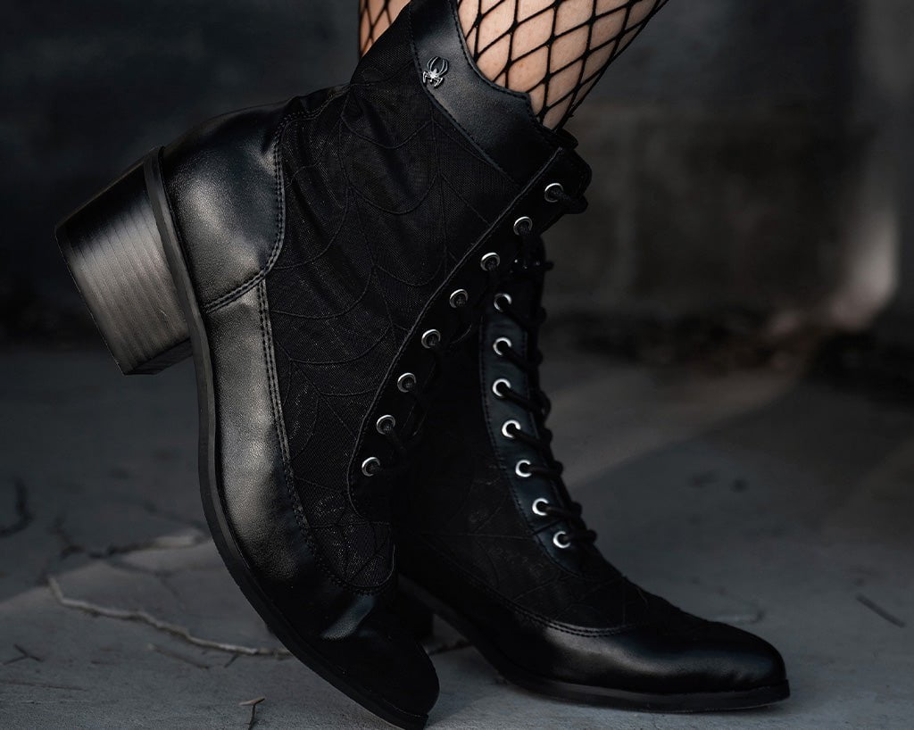 T.U.K. Shoes A3310L Black Victorian Mesh Spiderweb Boot