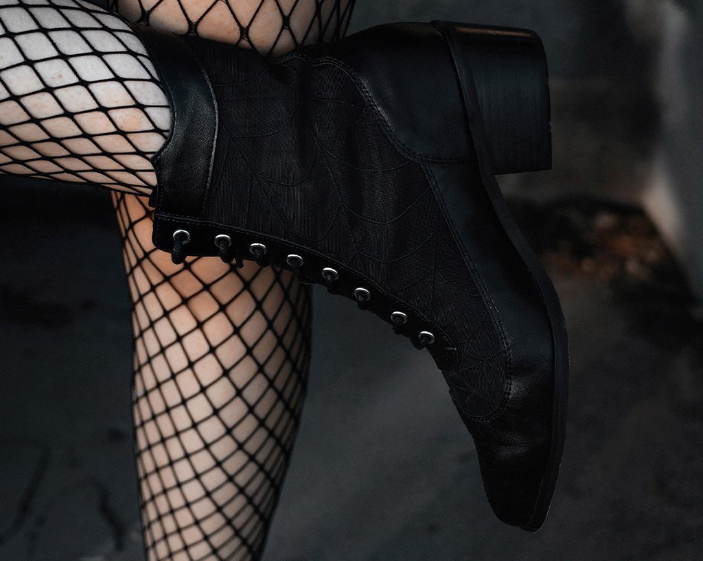T.U.K. Shoes A3310L Black Victorian Mesh Spiderweb Boot