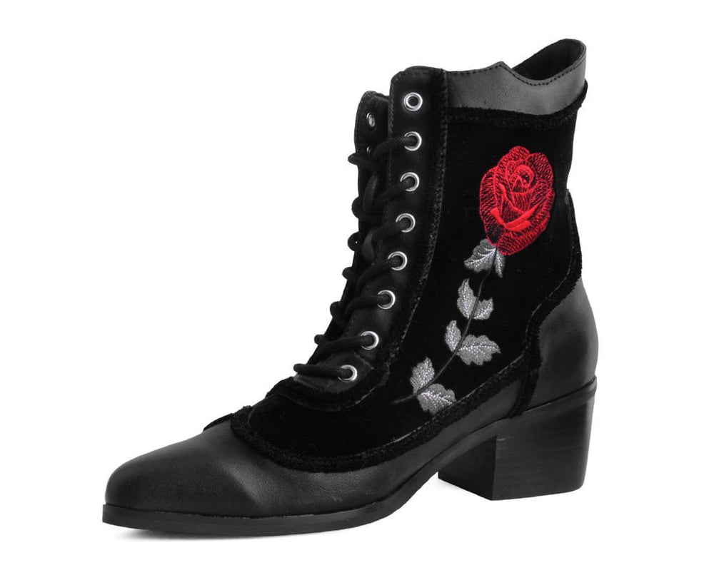T.U.K. Shoes T2313L Black Victorian 8-Eye Rose Pointed Anarchic Heel