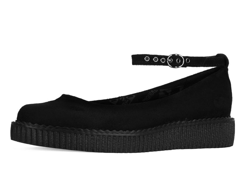 T.U.K. Shoes A9416L Black Pointed Ballet Ankle Strap Creeper