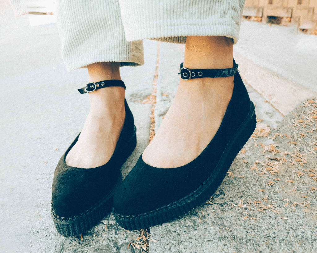 T.U.K. Shoes A9416L Black Pointed Ballet Ankle Strap Creeper