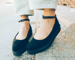 T.U.K. Shoes A9416L Black Pointed Ballet Ankle Strap Creeper
