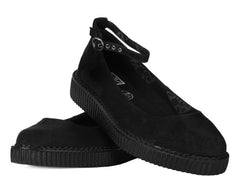 T.U.K. Shoes A9416L Black Pointed Ballet Ankle Strap Creeper