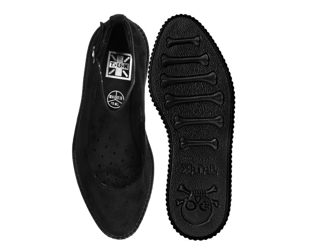 T.U.K. Shoes A9416L Black Pointed Ballet Ankle Strap Creeper