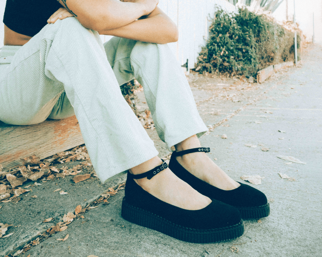 T.U.K. Shoes A9416L Black Pointed Ballet Ankle Strap Creeper