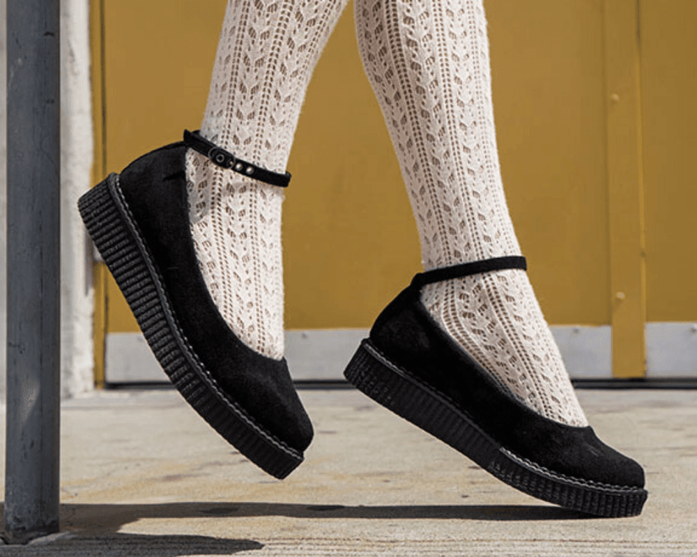 T.U.K. Shoes A9416L Black Pointed Ballet Ankle Strap Creeper
