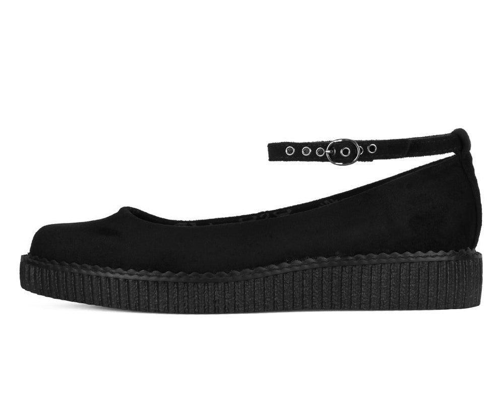 T.U.K. Shoes A9416L Black Pointed Ballet Ankle Strap Creeper