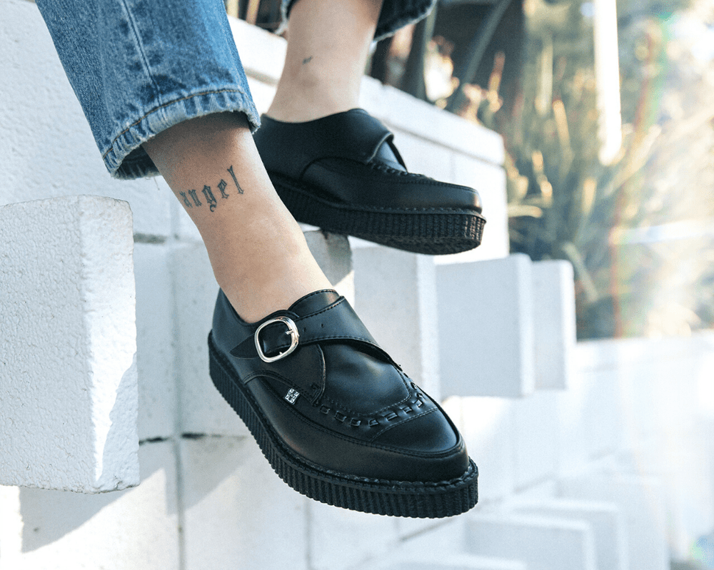 T.U.K. Shoes A9324 Black TUKskin™ Pointed Buckle Creeper