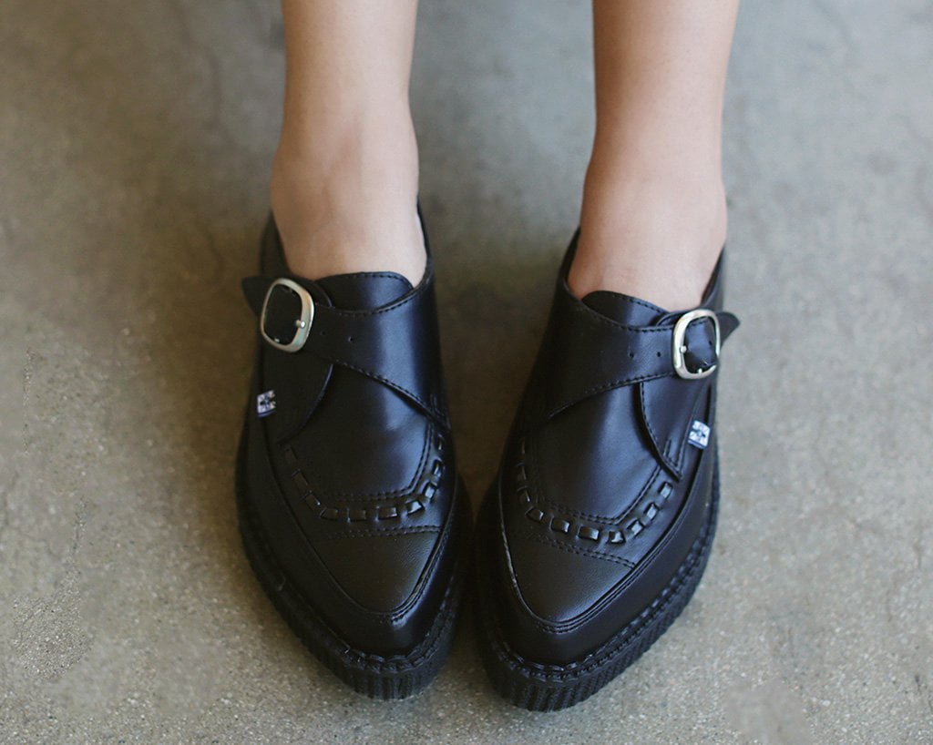 T.U.K. Shoes A9324 Black TUKskin™ Pointed Buckle Creeper