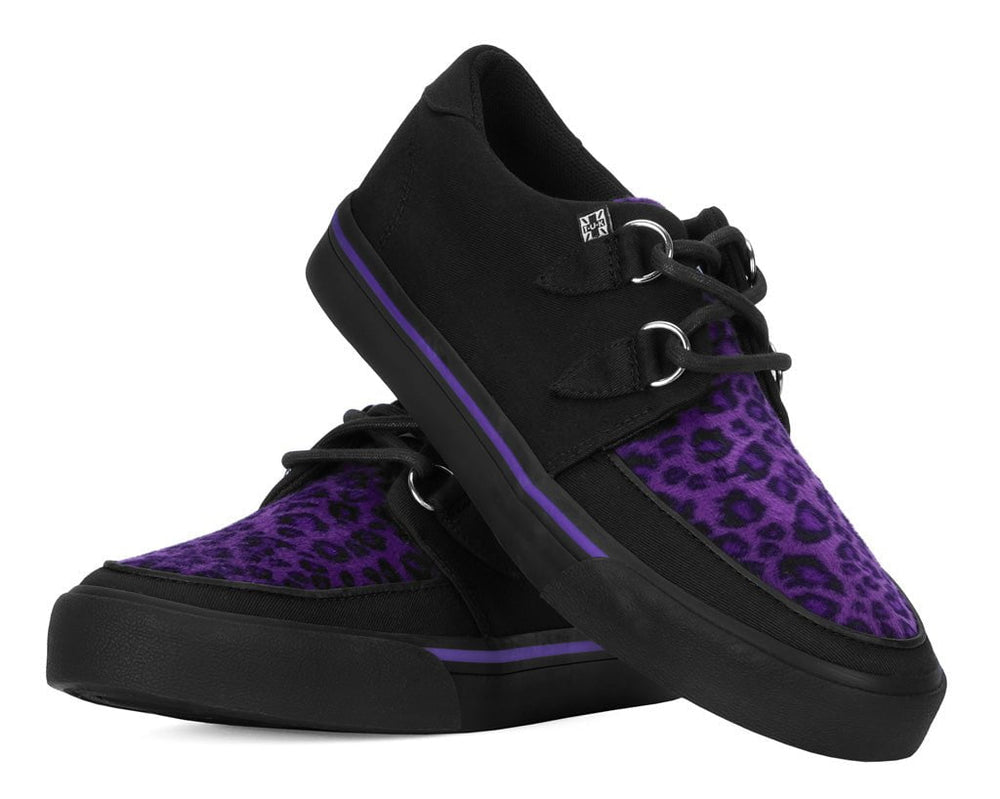 T.U.K. Shoes A9690 Black & Purple Leopard D-Ring Sneaker