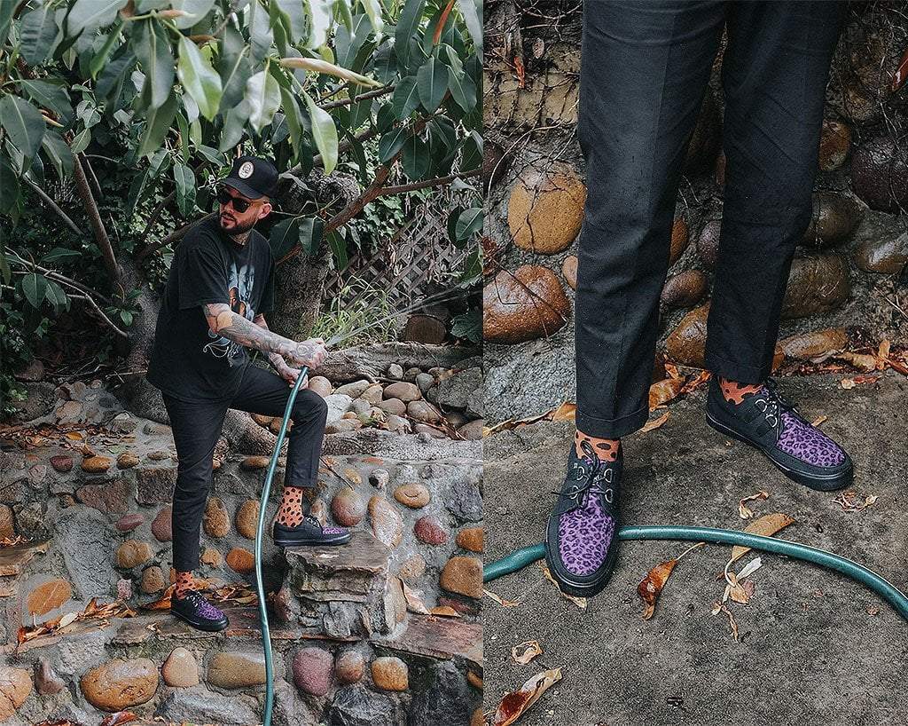 T.U.K. Shoes A9690 Black & Purple Leopard D-Ring Sneaker