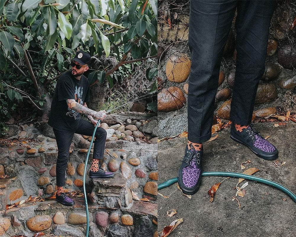T.U.K. Shoes A9690 Black & Purple Leopard D-Ring Sneaker