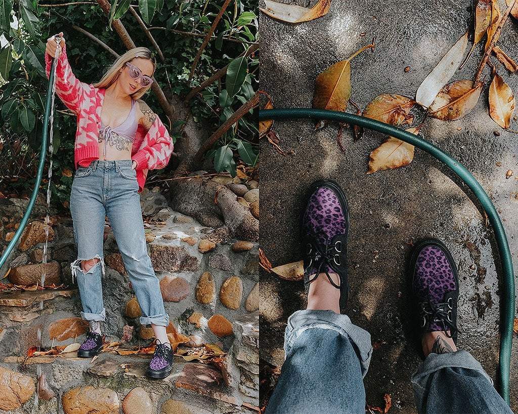 T.U.K. Shoes A9690 Black & Purple Leopard D-Ring Sneaker