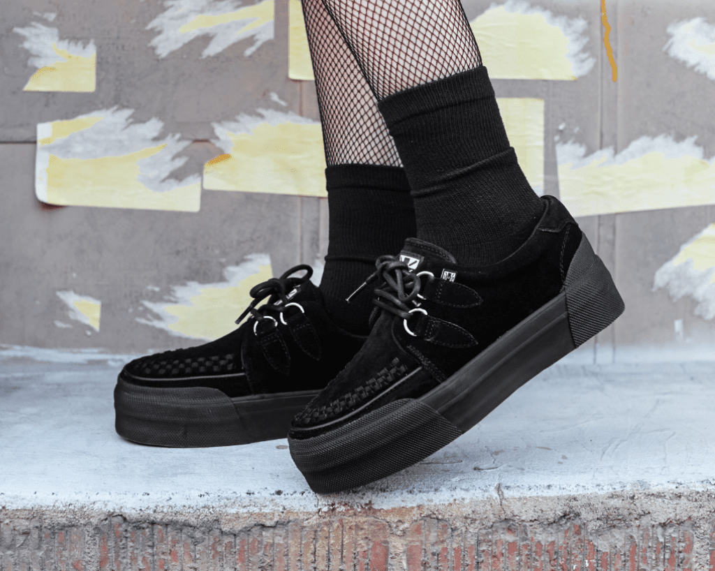 T.U.K. Shoes A3136 Black Suede Platform Creeper Sneaker
