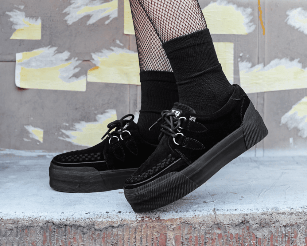 T.U.K. Shoes A3136 Black Suede Platform Creeper Sneaker