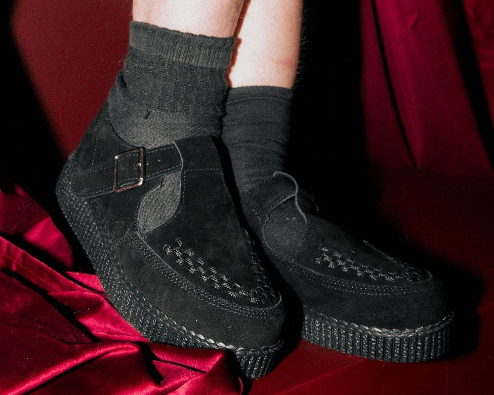 T.U.K. Shoes F9954 Black Suede Viva Low Sandal