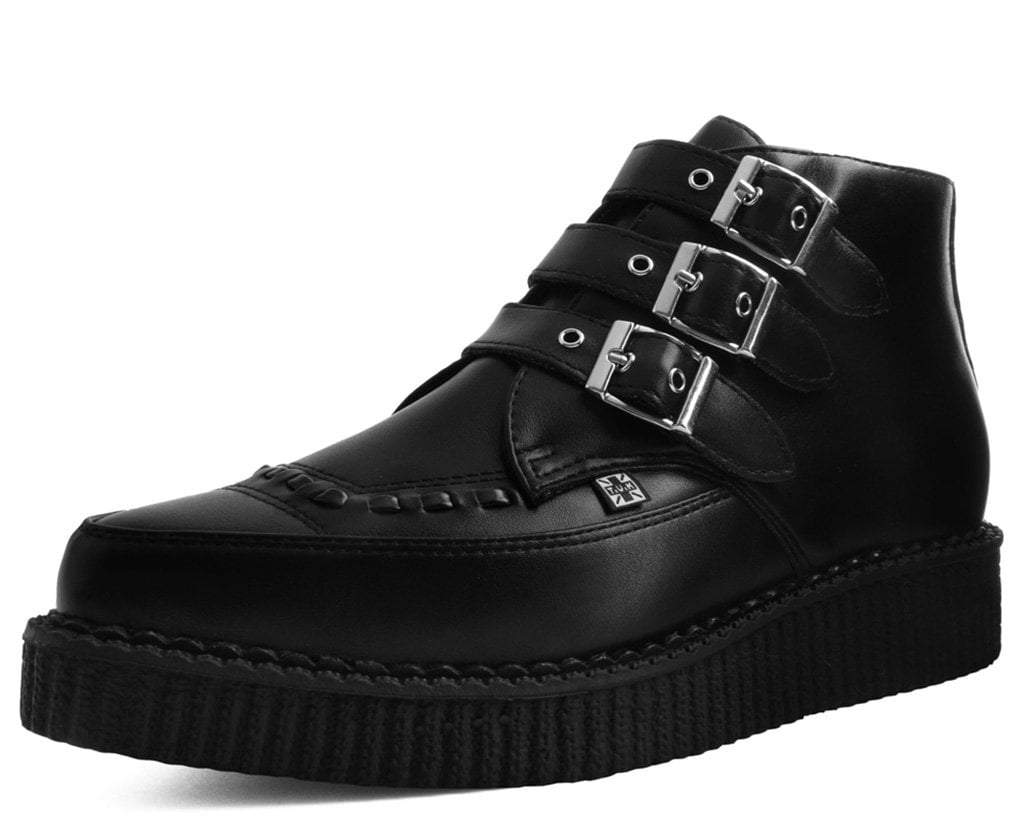 T.U.K. Shoes A9325 Black TUKskin™ 3-Buckle Pointed Creeper Boot