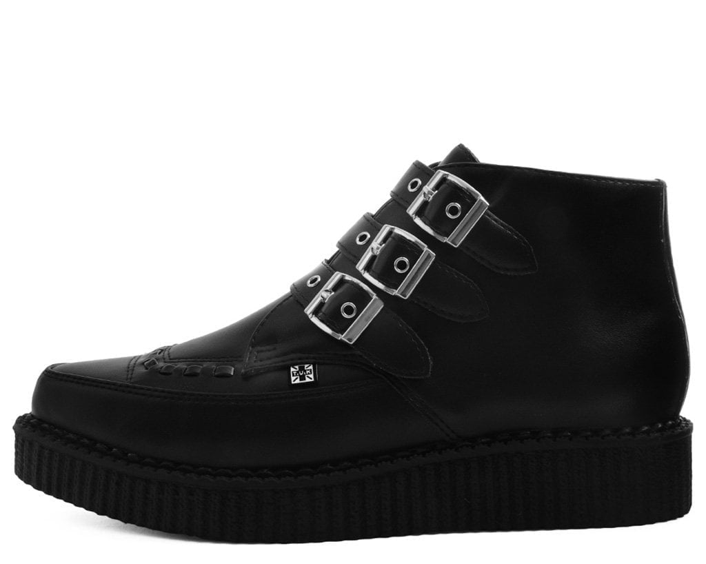 T.U.K. Shoes A9325 Black TUKskin™ 3-Buckle Pointed Creeper Boot