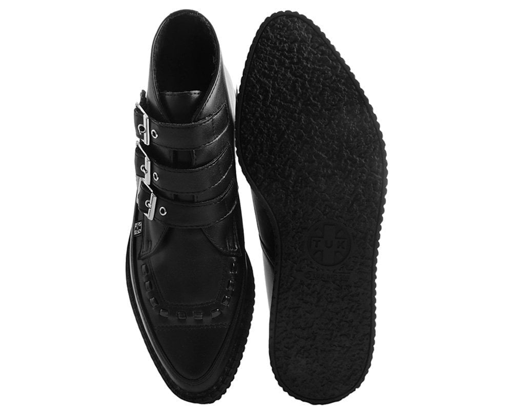 T.U.K. Shoes A9325 Black TUKskin™ 3-Buckle Pointed Creeper Boot