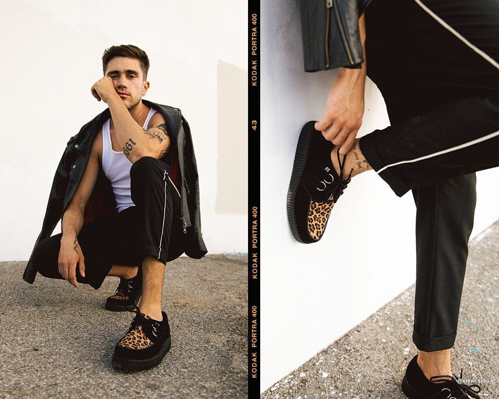 T.U.K. Shoes F8142 Black & Leopard Viva Low Creeper