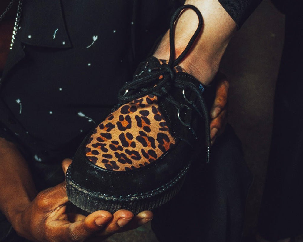 T.U.K. Shoes F8142 Black & Leopard Viva Low Creeper