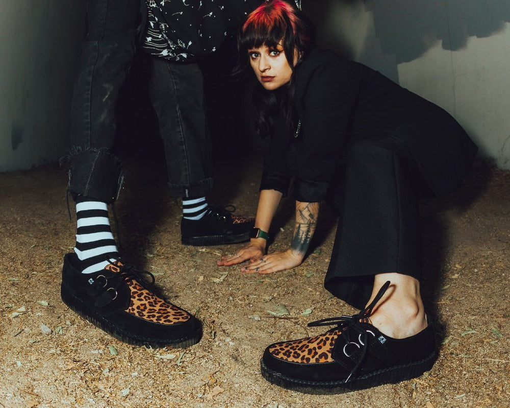 T.U.K. Shoes F8142 Black & Leopard Viva Low Creeper
