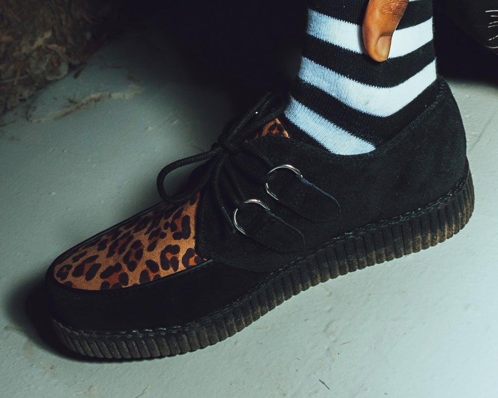 T.U.K. Shoes F8142 Black & Leopard Viva Low Creeper