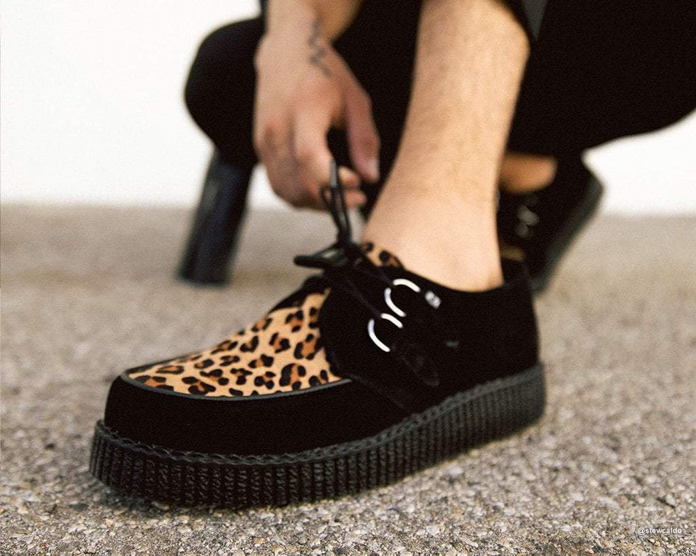 T.U.K. Shoes F8142 Black & Leopard Viva Low Creeper