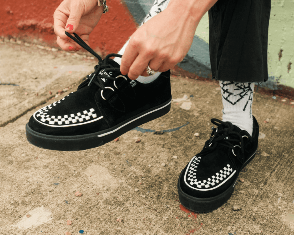 T.U.K. Shoes A9182 Black Suede White Interlace Sneaker