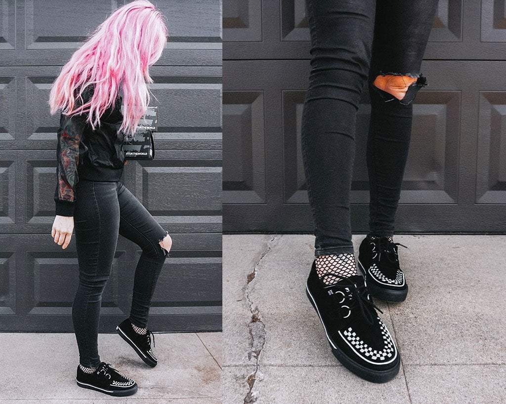 T.U.K. Shoes A9182 Black Suede White Interlace Sneaker
