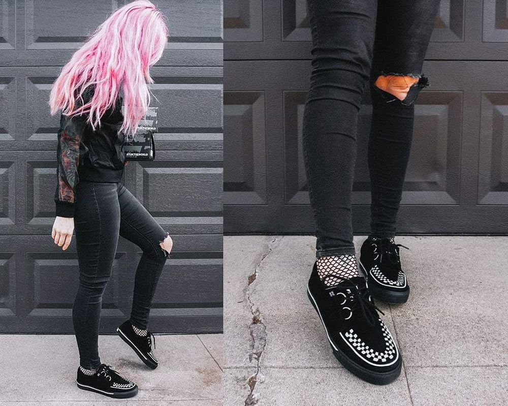 T.U.K. Shoes A9182 Black Suede White Interlace Sneaker