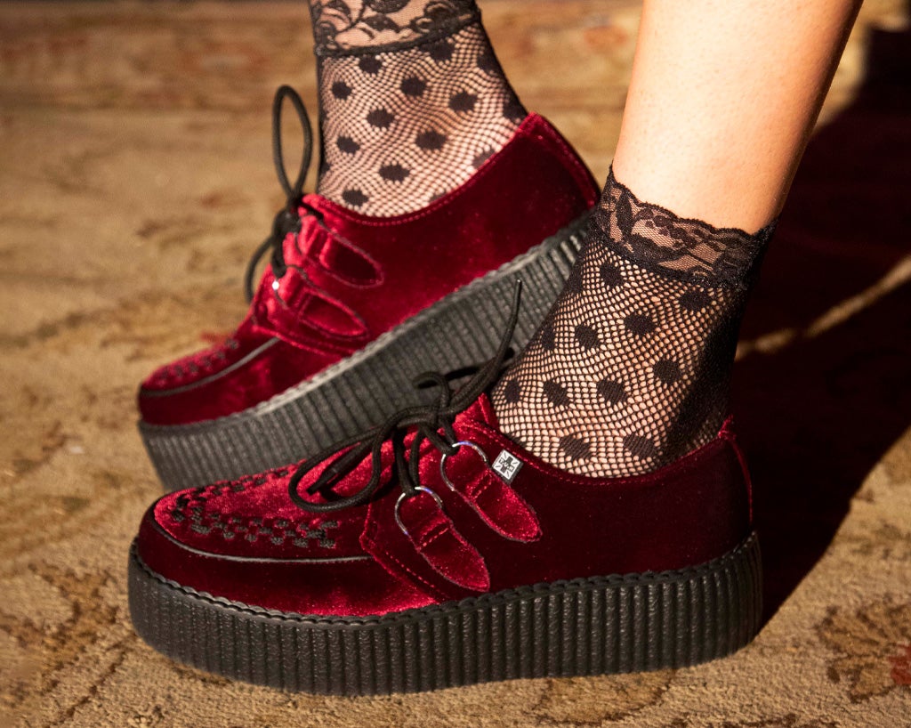 T.U.K. Shoes V8463 Burgundy Velvet Viva Mondo Creepers