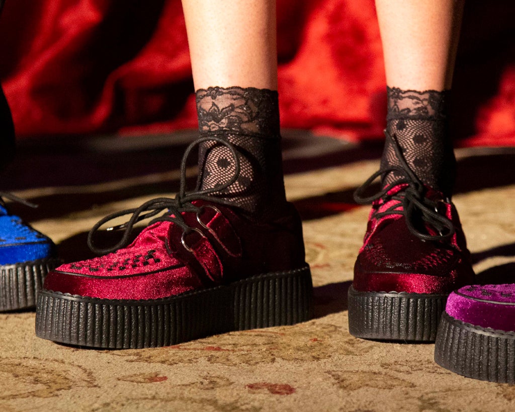 T.U.K. Shoes V8463 Burgundy Velvet Viva Mondo Creepers
