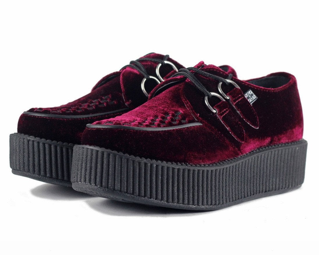 T.U.K. Shoes V8463 Burgundy Velvet Viva Mondo Creepers