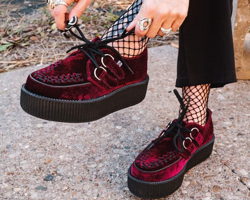 T.U.K. Shoes V8463 Burgundy Velvet Viva Mondo Creepers