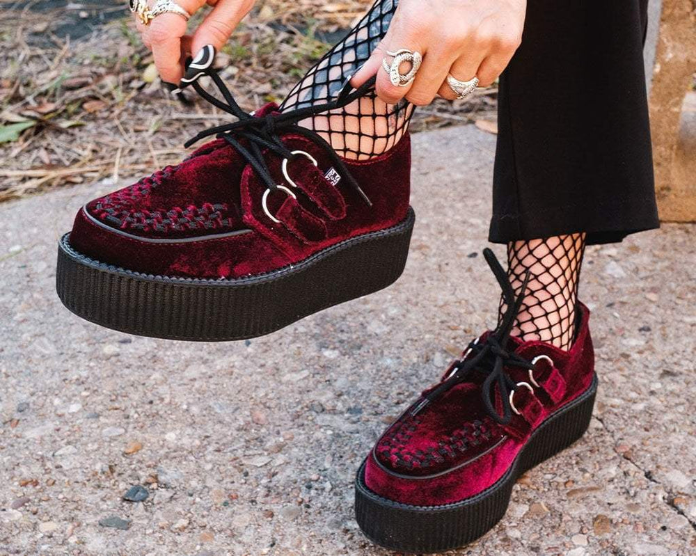 T.U.K. Shoes V8463 Burgundy Velvet Viva Mondo Creepers