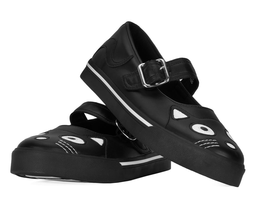 T.U.K. Shoes A9217L Black Kitty Face Mary Janes