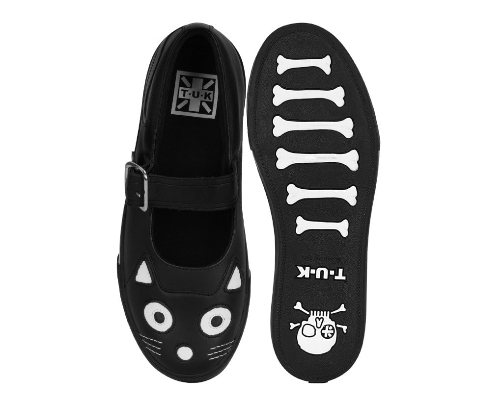 T.U.K. Shoes A9217L Black Kitty Face Mary Janes