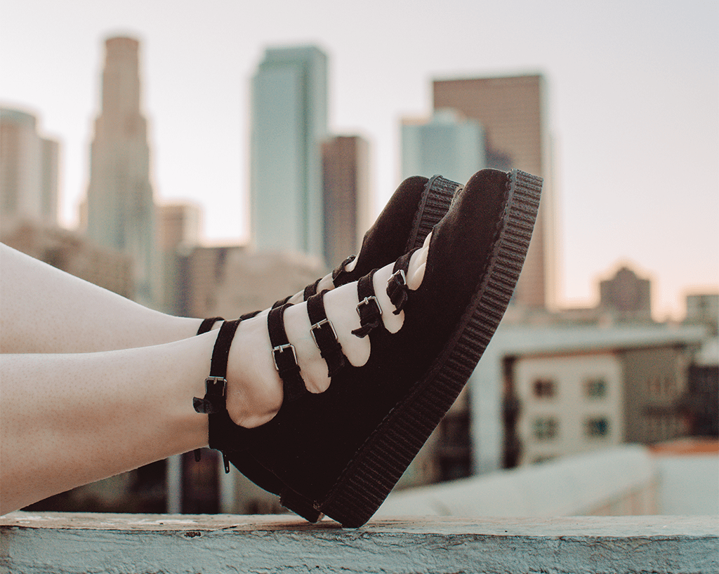 T.U.K. Shoes A9674L Black Faux Suede Multi-Strap Pointed Mary Jane Creeper