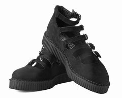 T.U.K. Shoes A9674L Black Faux Suede Multi-Strap Pointed Mary Jane Creeper