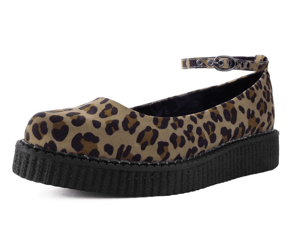 T.U.K. Shoes A9541L Leopard Pointed Ballet Ankle Strap Creeper