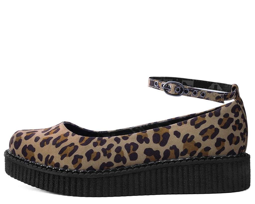 T.U.K. Shoes A9541L Leopard Pointed Ballet Ankle Strap Creeper