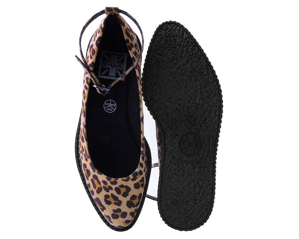 T.U.K. Shoes A9541L Leopard Pointed Ballet Ankle Strap Creeper