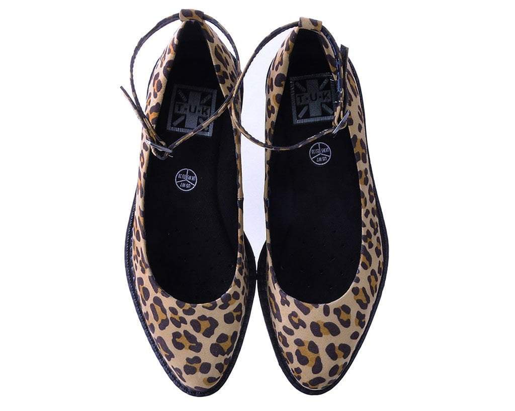 T.U.K. Shoes A9541L Leopard Pointed Ballet Ankle Strap Creeper