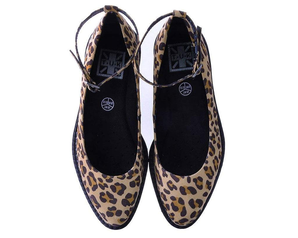 T.U.K. Shoes A9541L Leopard Pointed Ballet Ankle Strap Creeper