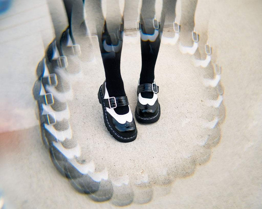 T.U.K. Shoes T1035 Black & White Brogue Mary Jane