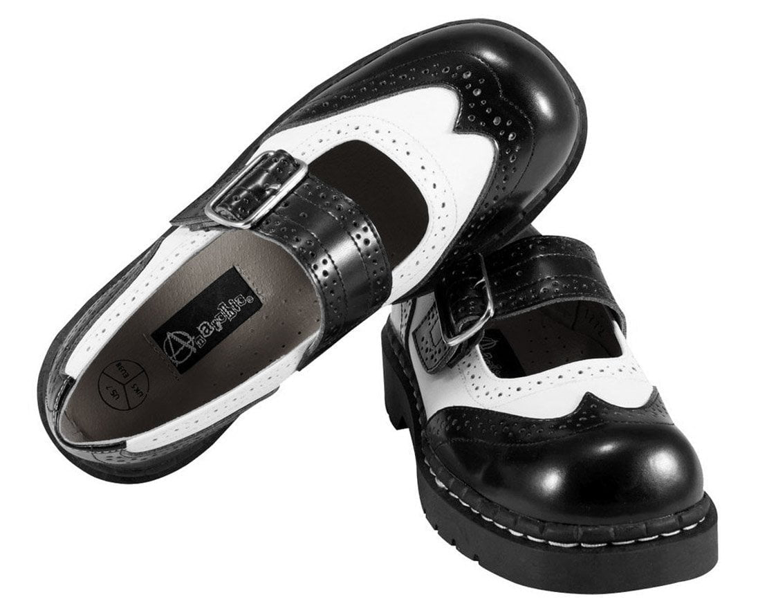 T.U.K. Shoes T1035 Black & White Brogue Mary Jane